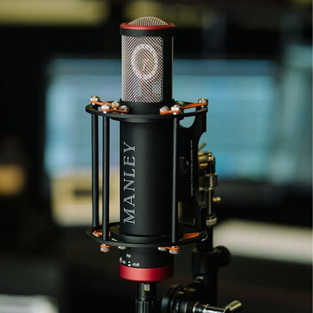 High-end Manley Reference microphone in a professional voice-over recording studio.