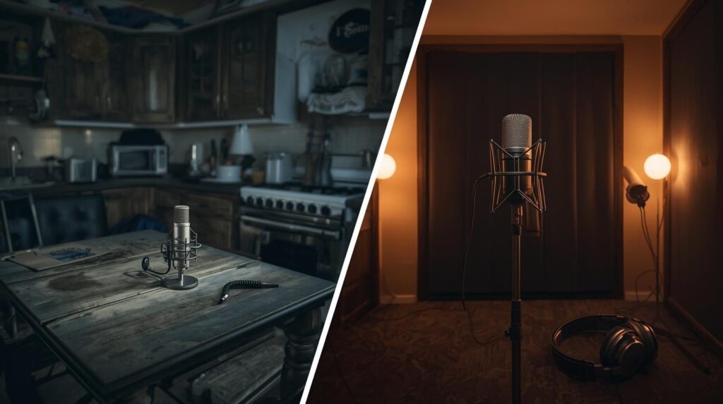 Voix-off en ligne – comparaison entre un studio maison bruyant et un studio professionnel insonorisé